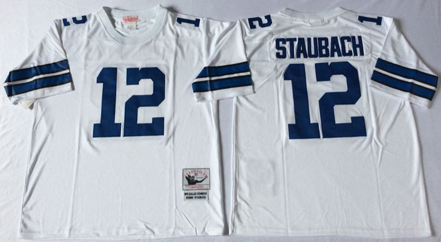 Men NFL Dallas Cowboys 12 Staubach white Mitchell Ness jerseys